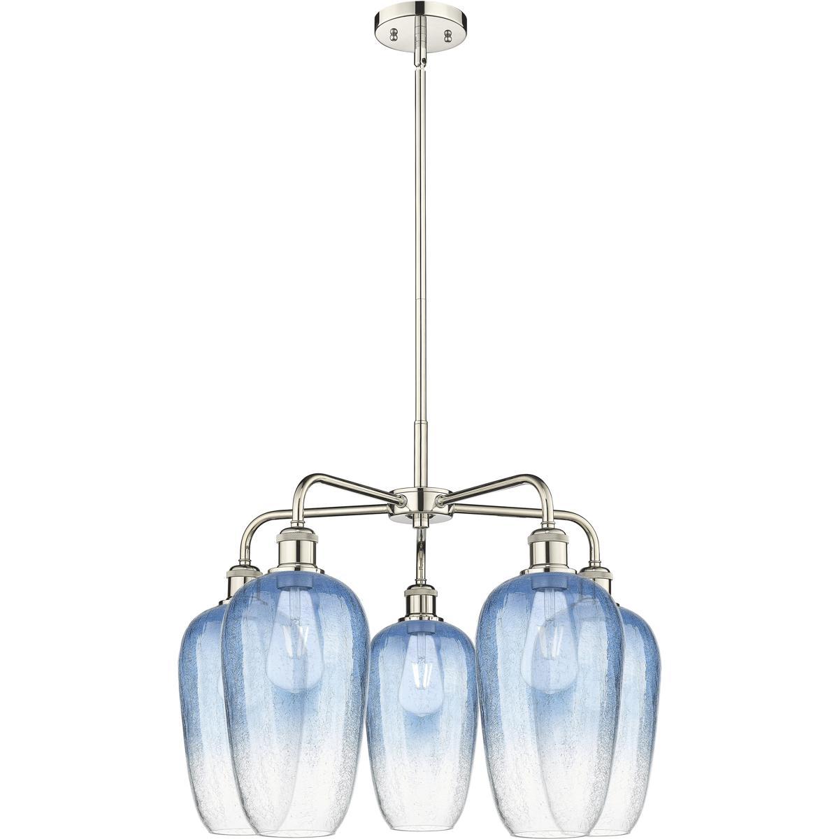 Innovations Lighting 516-5CR-PN-G484-7SB Ballston Brookhaven Flute 5 Light 25.5 inch Polished Nickel Chandelier Ceiling Light in Sapphire Blue Glass