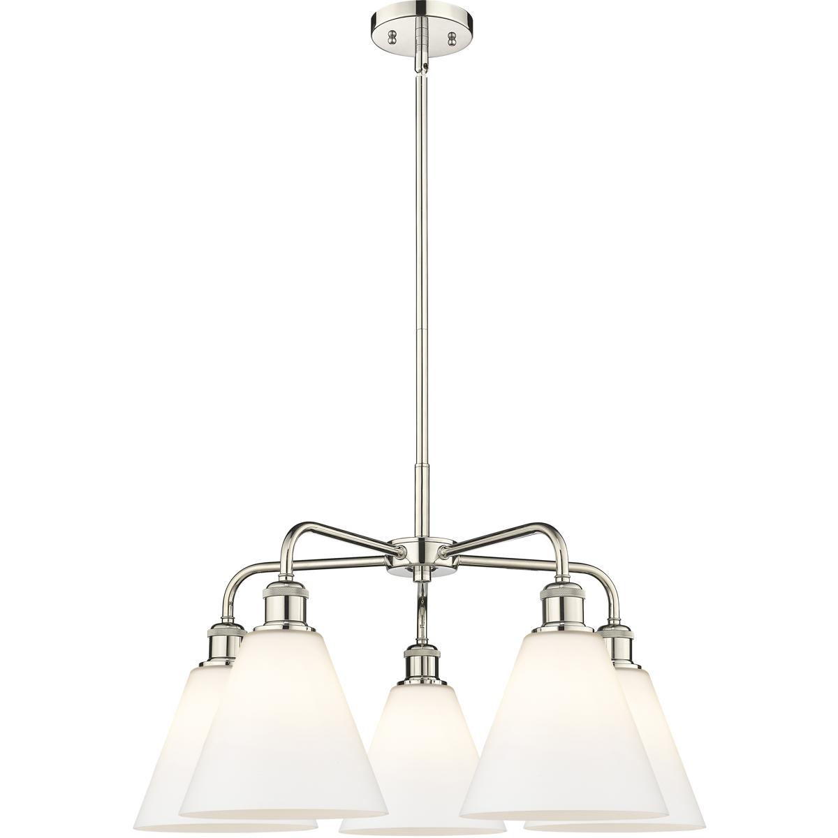 Innovations Lighting 516-5CR-PN-GBC-81 Berkshire 5 Light 26 inch Polished Nickel Chandelier Ceiling Light in Matte White Glass