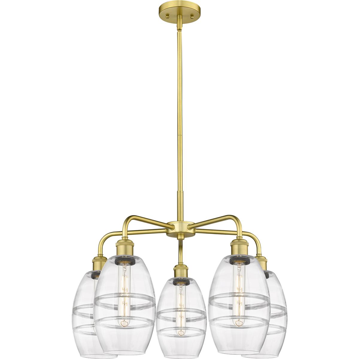 Innovations Lighting 516-5CR-SG-G557-6CL Ballston Vaz 5 Light 23.88 inch Satin Gold Stem Hung Chandelier Ceiling Light in Clear Glass