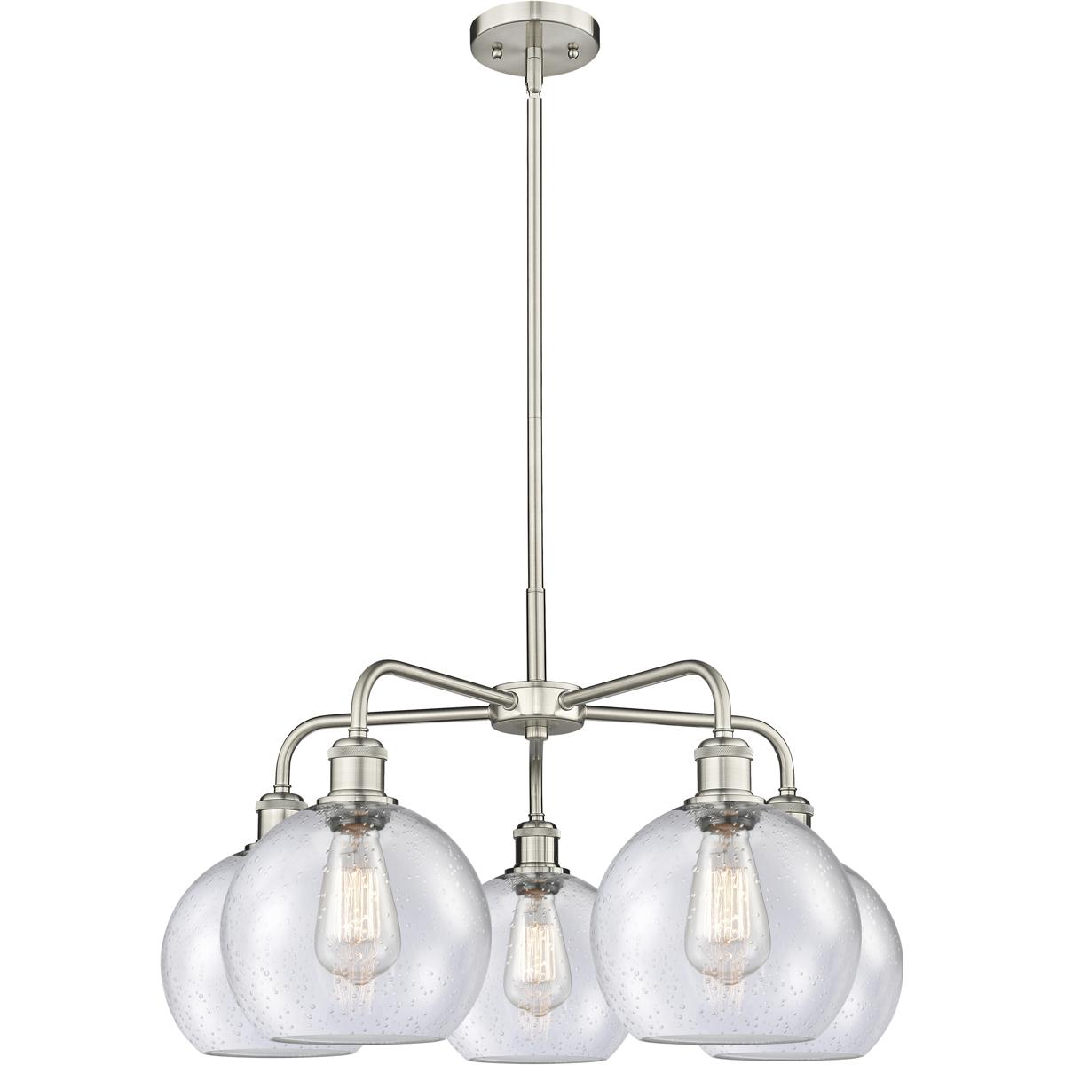 Innovations Lighting 516-5CR-SN-G124-8 Athens 5 Light 26 inch Satin Nickel Chandelier Ceiling Light in Seedy Glass