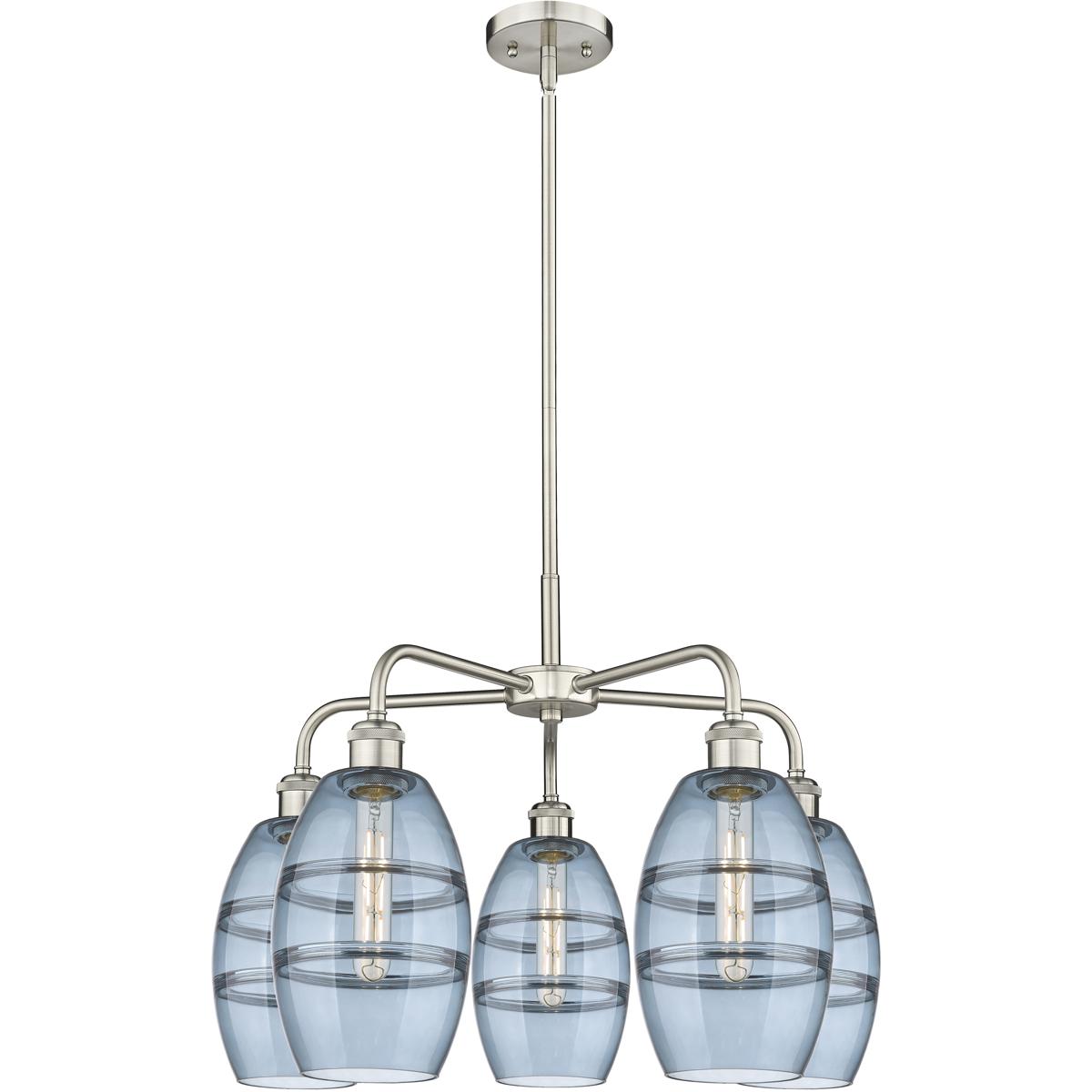 Innovations Lighting 516-5CR-SN-G557-6BL Ballston Vaz 5 Light 23.88 inch Satin Nickel Stem Hung Chandelier Ceiling Light in Princess Blue Glass