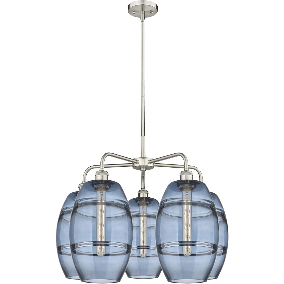 Innovations Lighting 516-5CR-SN-G557-8BL Ballston Vaz 5 Light 26 inch Satin Nickel Stem Hung Chandelier Ceiling Light in Princess Blue Glass