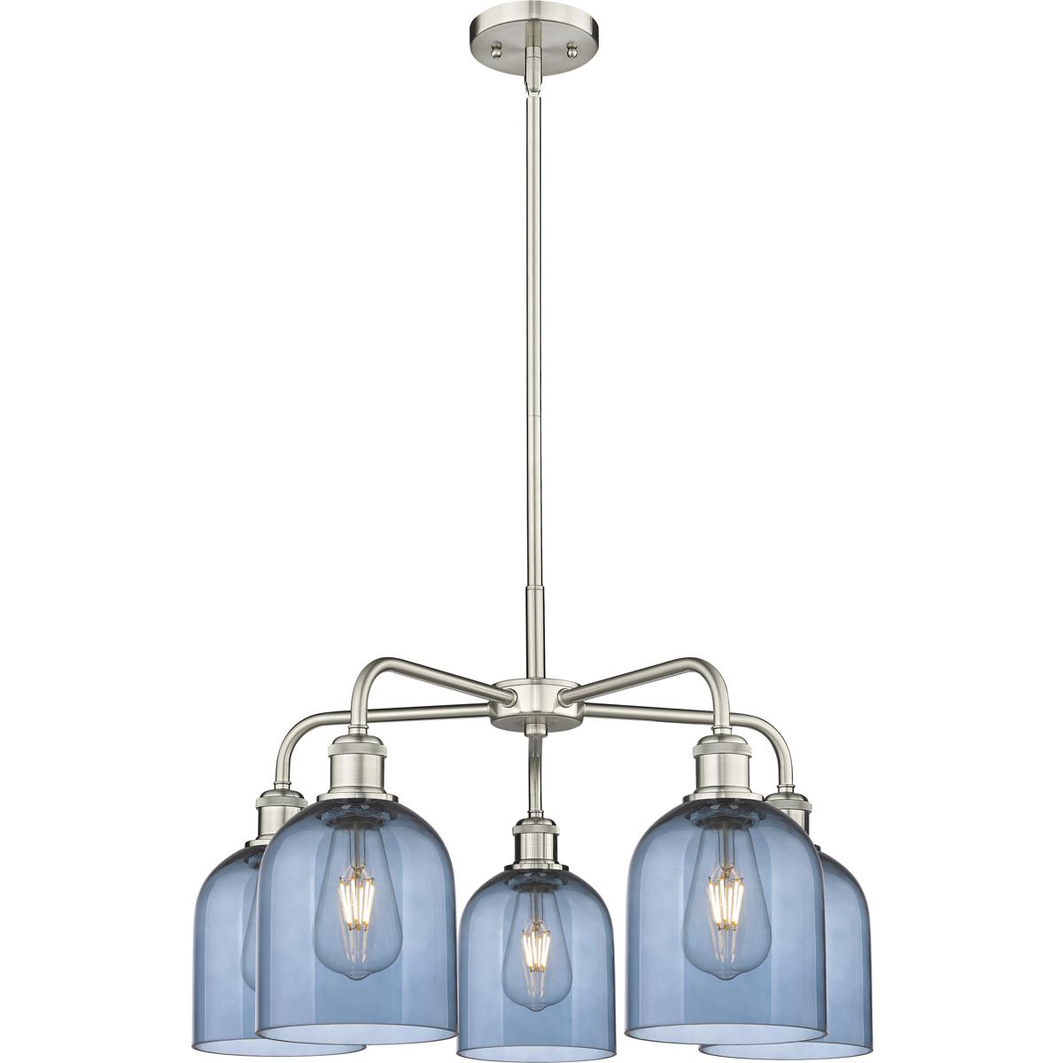 Innovations Lighting 516-5CR-SN-G558-6BL Ballston Bella 5 Light 23.5 inch Satin Nickel Stem Hung Chandelier Ceiling Light in Princess Blue Glass
