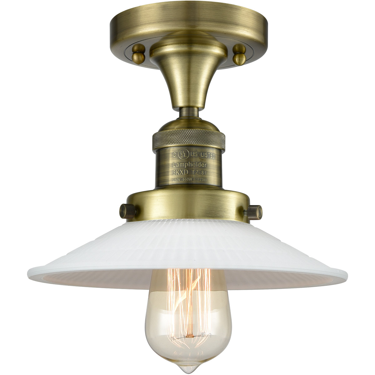Innovations Lighting 517-1CH-AB-G1 Franklin Restoration Halophane 1 Light 9 inch Antique Brass Semi-Flush Mount Ceiling Light in Incandescent, Matte W