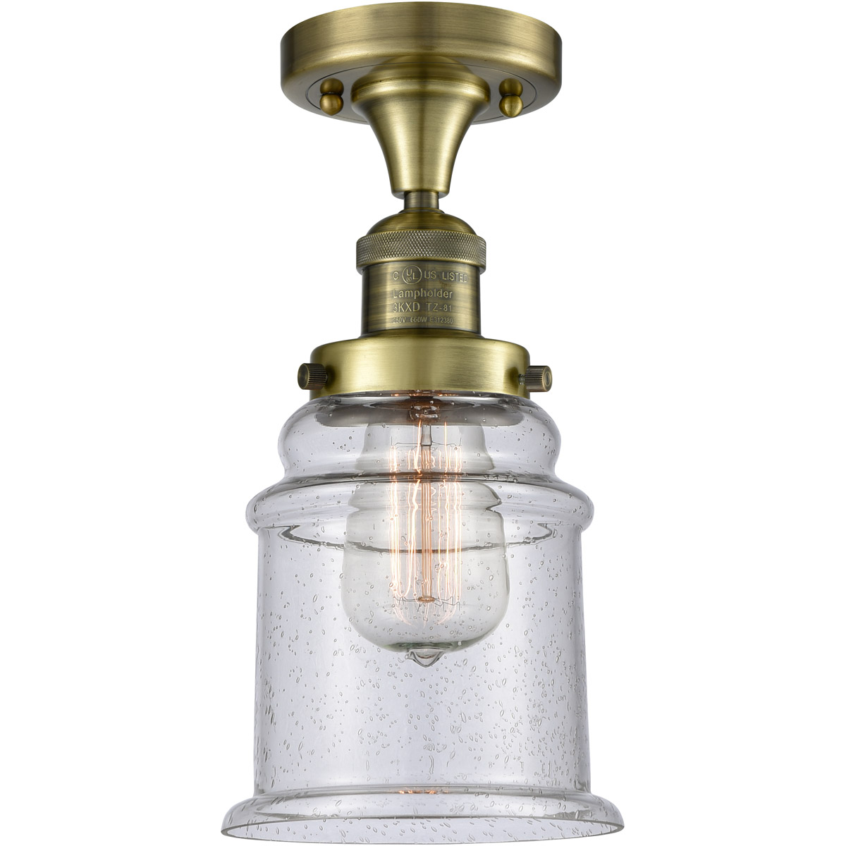 Innovations Lighting 517-1CH-AB-G184 Franklin Restoration Canton 1 Light 6 inch Antique Brass Semi-Flush Mount Ceiling Light in Incandescent, Seedy Gl