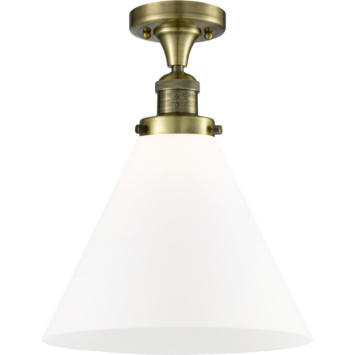 Innovations Lighting 517-1CH-AB-G41-L-LED Franklin Restoration X-Large Cone LED 12 inch Antique Brass Semi-Flush Mount Ceiling Light in Matte White Gl