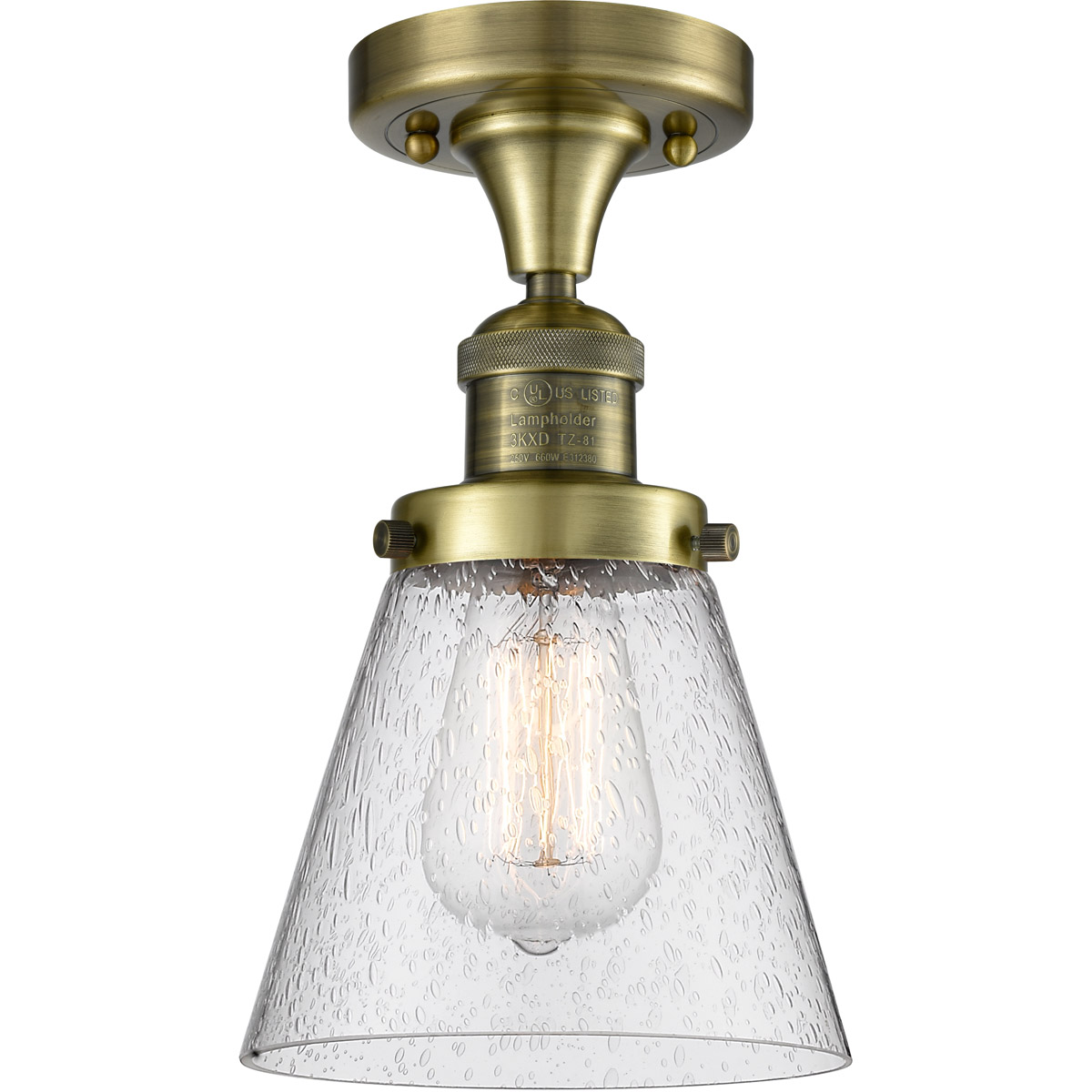 Innovations Lighting 517-1CH-AB-G64 Franklin Restoration Small Cone 1 Light 7 inch Antique Brass Semi-Flush Mount Ceiling Light in Incandescent, Seedy