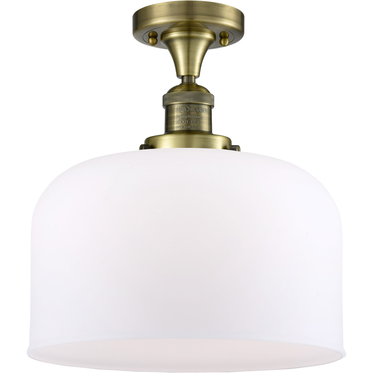 Innovations Lighting 517-1CH-AB-G71-L-LED Franklin Restoration X-Large Bell LED 12 inch Antique Brass Semi-Flush Mount Ceiling Light in Matte White Gl