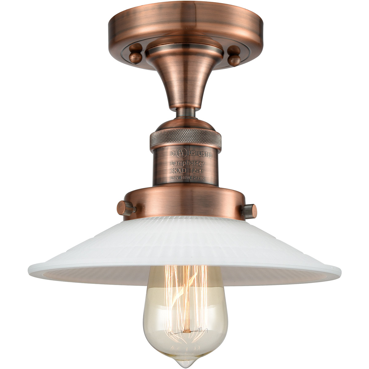 Innovations Lighting 517-1CH-BAB-G1 Franklin Restoration Halophane 1 Light 9 inch Black Antique Brass Semi-Flush Mount Ceiling Light in Matte White Ha