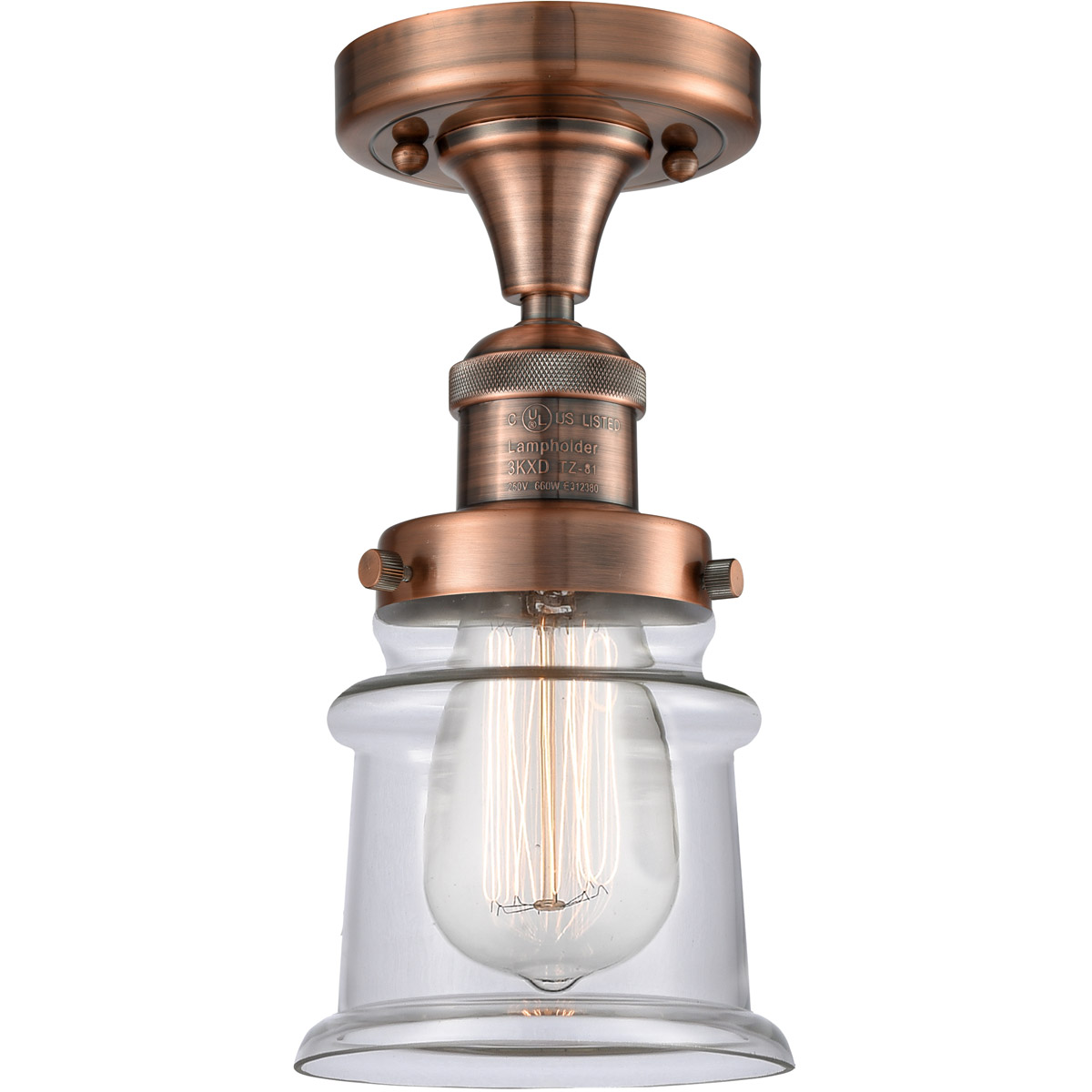 Innovations Lighting 517-1CH-AC-G182S Franklin Restoration Small Canton 1 Light 6 inch Antique Copper Semi-Flush Mount Ceiling Light in Clear Glass, F