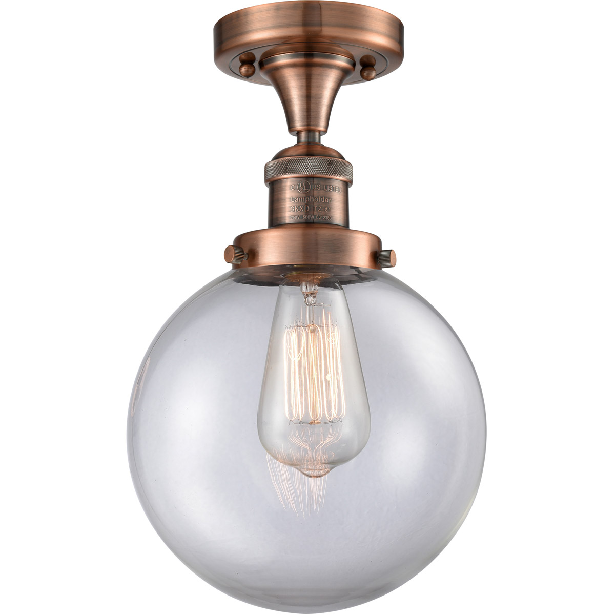 Innovations Lighting 517-1CH-AC-G202-8 Franklin Restoration Large Beacon 1 Light 8 inch Antique Copper Semi-Flush Mount Ceiling Light in Clear Glass,