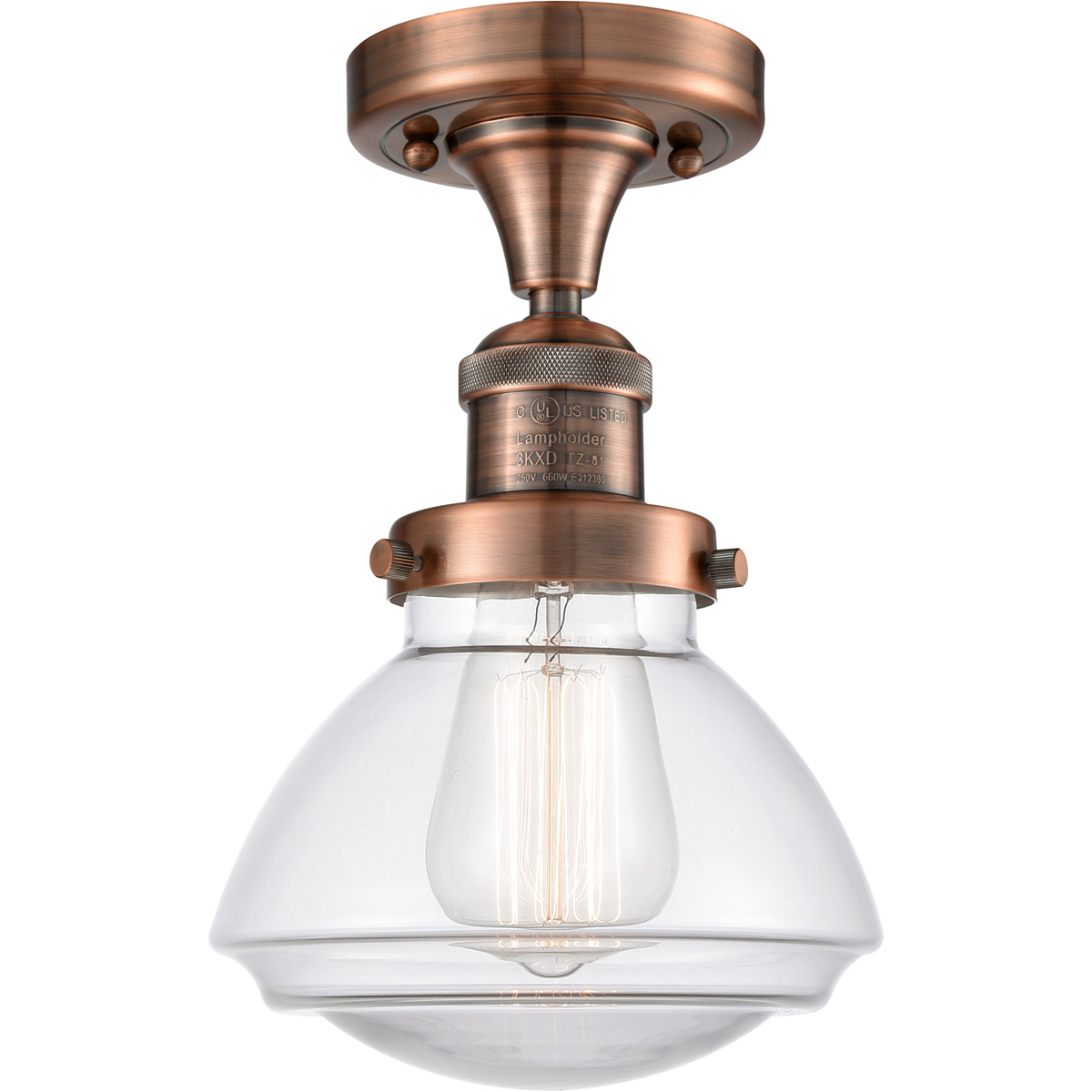 Innovations Lighting 517-1CH-AC-G322 Franklin Restoration Olean 1 Light 7 inch Antique Copper Semi-Flush Mount Ceiling Light in Clear Glass, Franklin