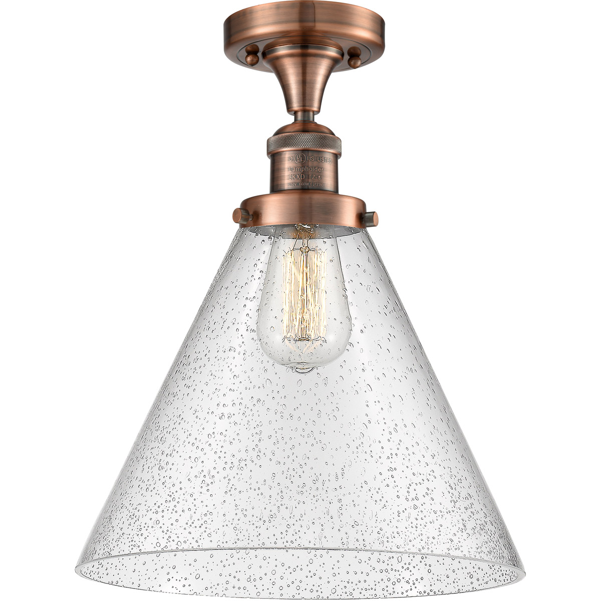 Innovations Lighting 517-1CH-AC-G44-L-LED Franklin Restoration X-Large Cone LED 12 inch Antique Copper Semi-Flush Mount Ceiling Light in Seedy Glass, 