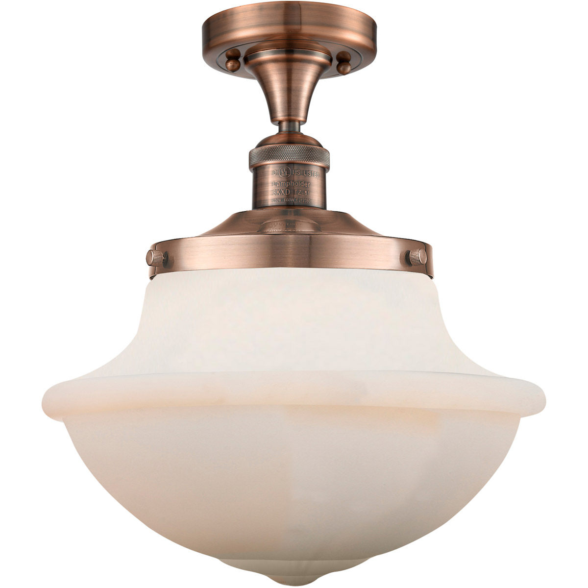 Innovations Lighting 517-1CH-AC-G541-LED Franklin Restoration Large Oxford LED 12 inch Antique Copper Semi-Flush Mount Ceiling Light in Matte White Gl