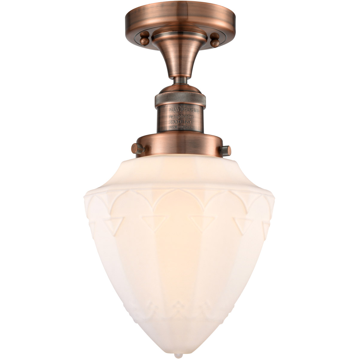 Innovations Lighting 517-1CH-AC-G661-7 Franklin Restoration Bullet 1 Light 7 inch Antique Copper Semi-Flush Mount Ceiling Light in Matte White Glass