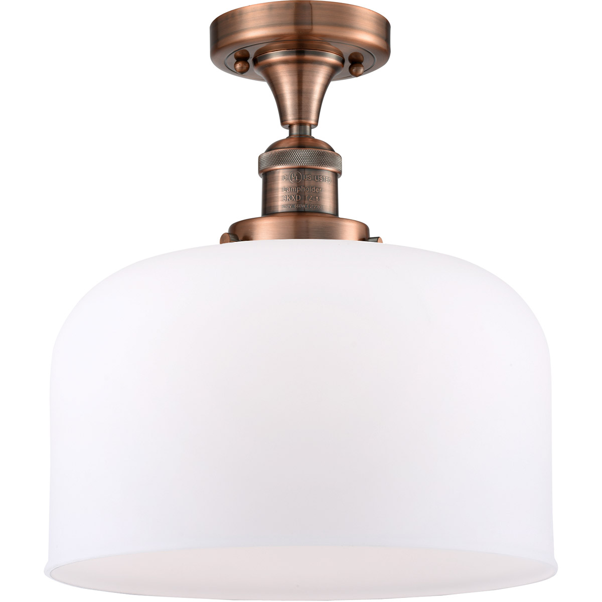 Innovations Lighting 517-1CH-AC-G71-L-LED Franklin Restoration X-Large Bell LED 12 inch Antique Copper Semi-Flush Mount Ceiling Light in Matte White G