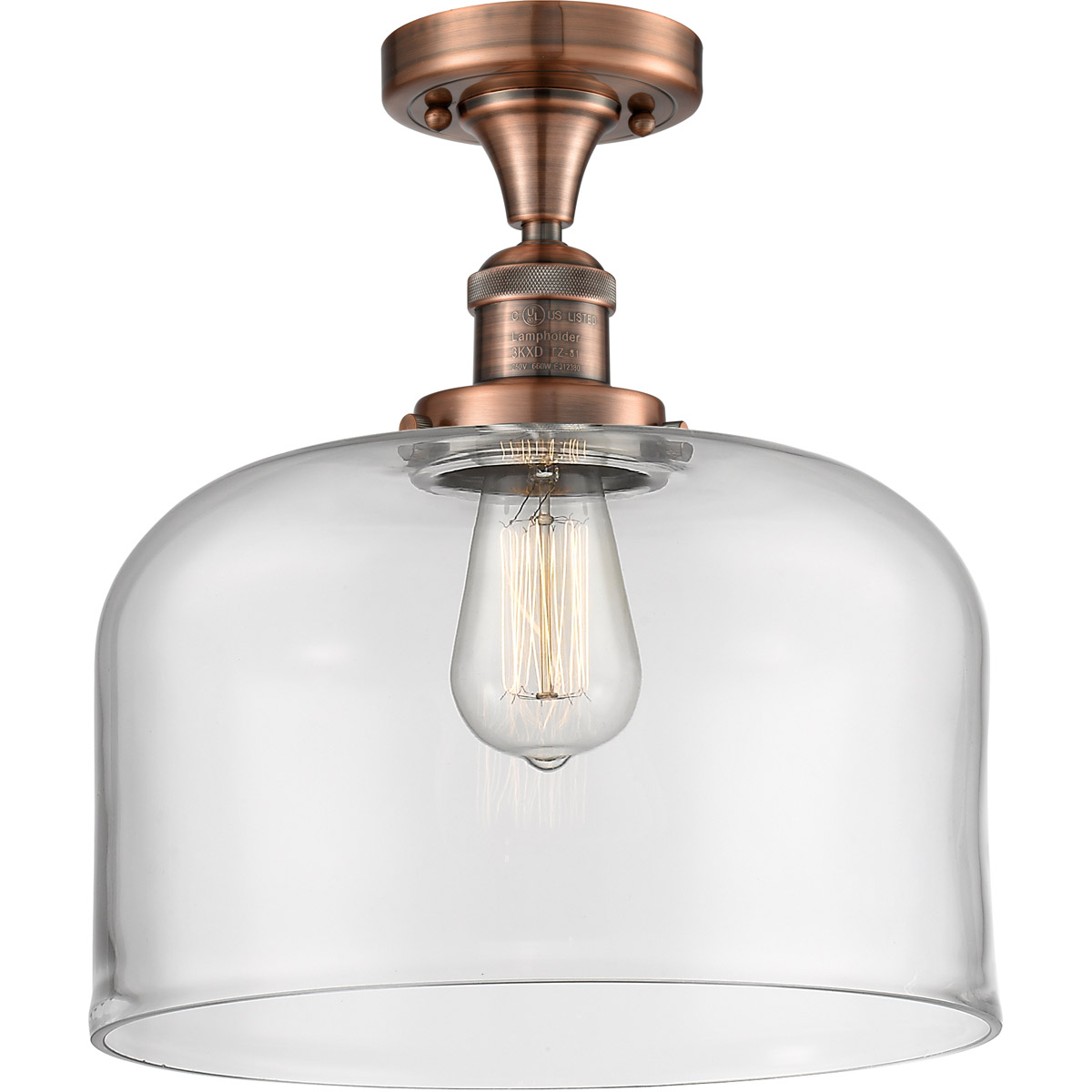 Innovations Lighting 517-1CH-AC-G72-L Franklin Restoration X-Large Bell 1 Light 12 inch Antique Copper Semi-Flush Mount Ceiling Light in Clear Glass,
