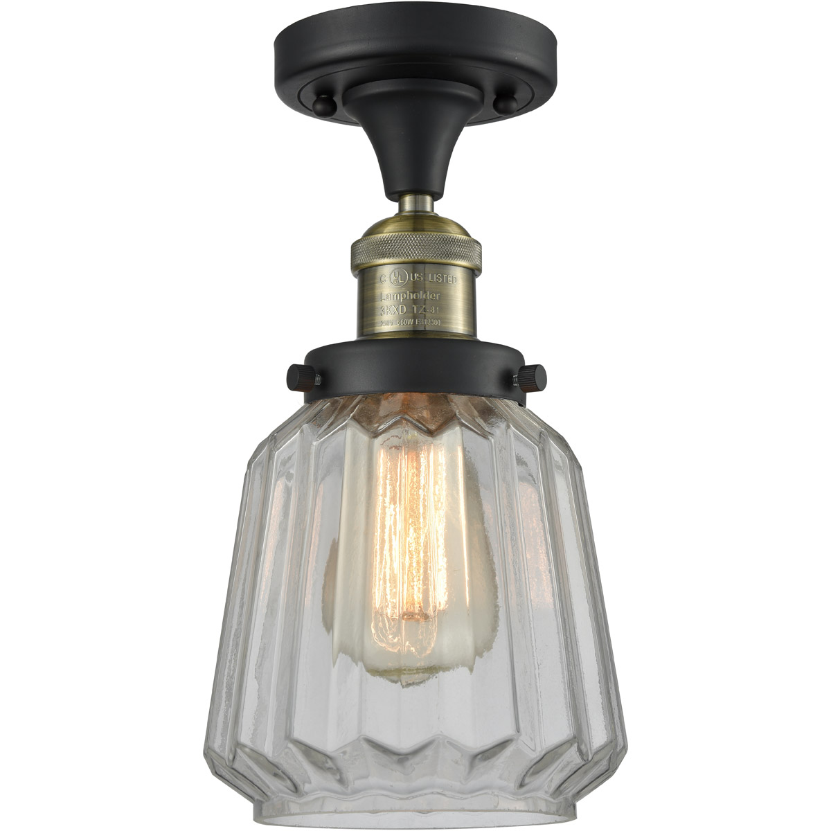 Innovations Lighting 517-1CH-BAB-G142 Franklin Restoration Chatham 1 Light 6 inch Black Antique Brass Semi-Flush Mount Ceiling Light in Clear Glass, F