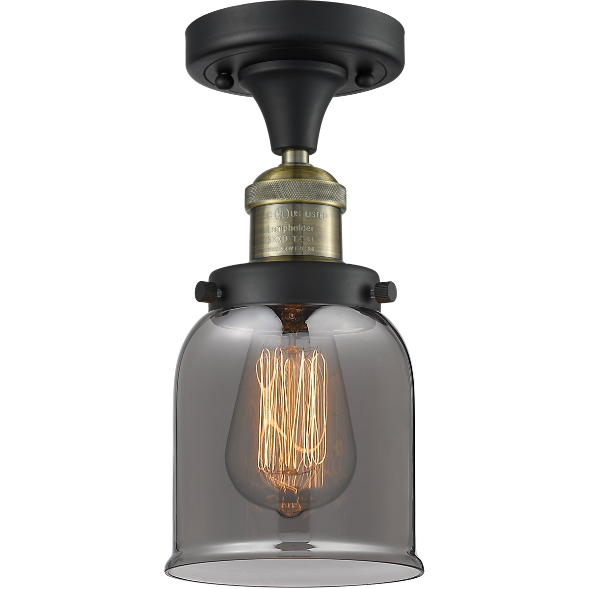 Innovations Lighting 517-1CH-BAB-G53-LED Franklin Restoration Small Bell LED 5 inch Black Antique Brass Semi-Flush Mount Ceiling Light in Plated Smoke