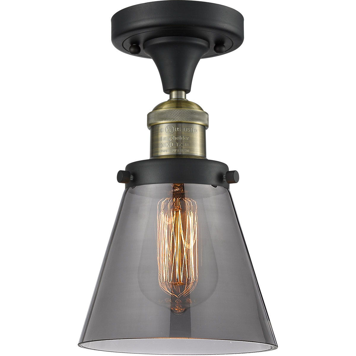 Innovations Lighting 517-1CH-BAB-G63 Franklin Restoration Small Cone 1 Light 7 inch Black Antique Brass Semi-Flush Mount Ceiling Light in Plated Smoke