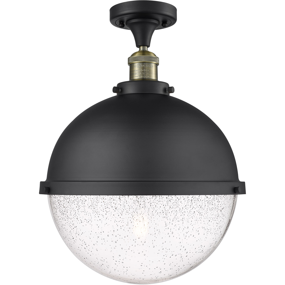 Innovations Lighting 517-1CH-BAB-HFS-124-BK-LED Franklin Restoration Hampden LED 12.88 inch Black Antique Brass Semi-Flush Mount Ceiling Light in Seed