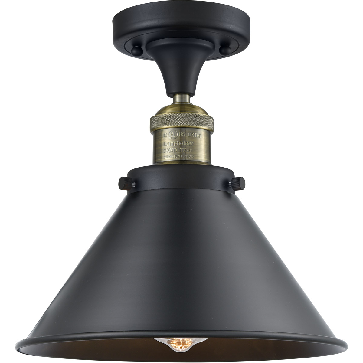 Innovations Lighting 517-1CH-BAB-M10-BK-LED Franklin Restoration Briarcliff LED 10 inch Black Antique Brass Semi-Flush Mount Ceiling Light, Franklin R