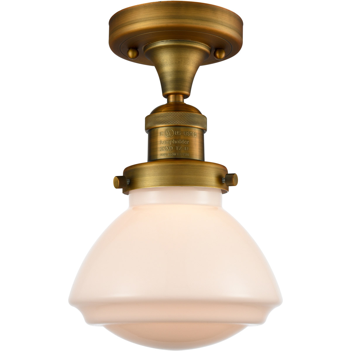Innovations Lighting 517-1CH-BB-G321 Franklin Restoration Olean 1 Light 7 inch Brushed Brass Semi-Flush Mount Ceiling Light in Matte White Glass, Fran