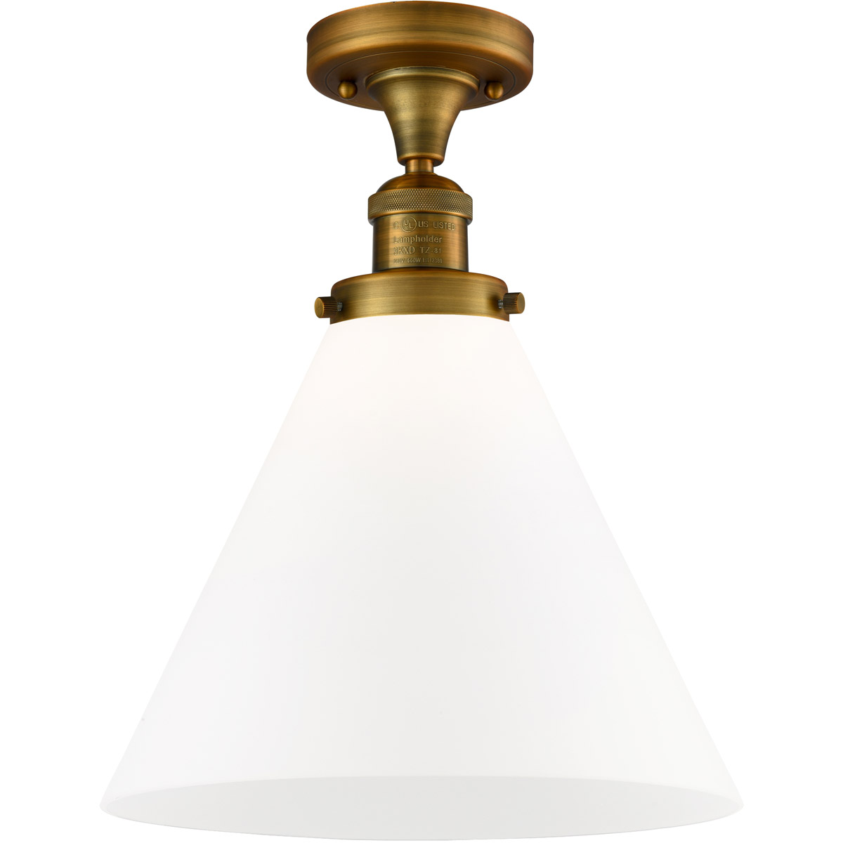 Innovations Lighting 517-1CH-BB-G41-L-LED Franklin Restoration X-Large Cone LED 12 inch Brushed Brass Semi-Flush Mount Ceiling Light in Matte White Gl