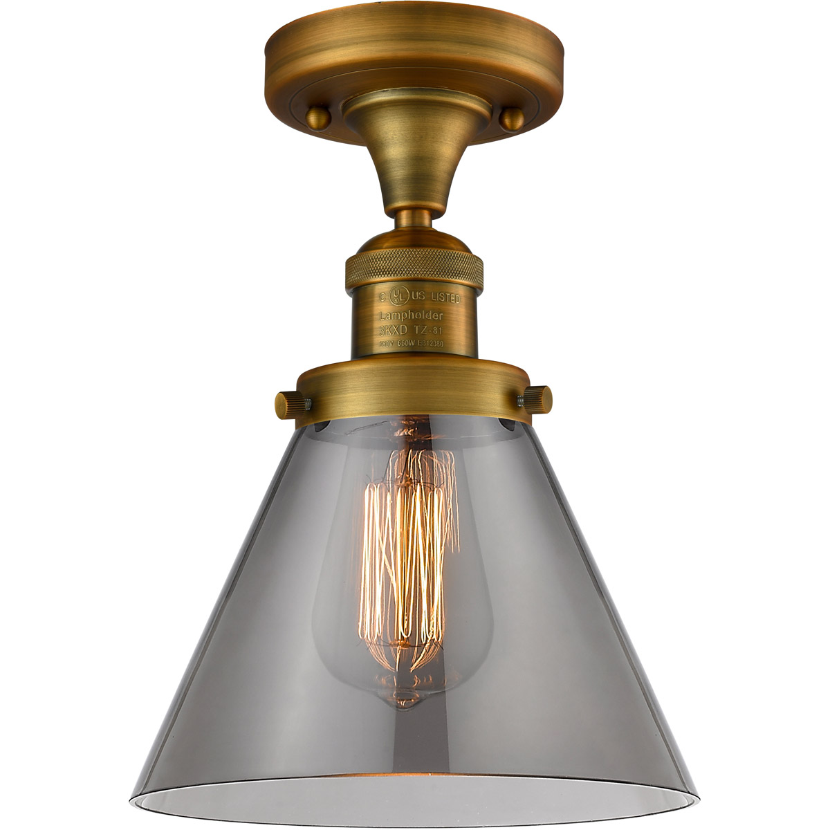 Innovations Lighting 517-1CH-BB-G43 Franklin Restoration Large Cone 1 Light 7.75 inch Brushed Brass Semi-Flush Mount Ceiling Light in Light Smoke Glas