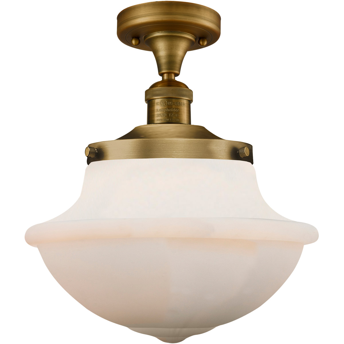 Innovations Lighting 517-1CH-BB-G541-LED Franklin Restoration Large Oxford LED 12 inch Brushed Brass Semi-Flush Mount Ceiling Light in Matte White Gla