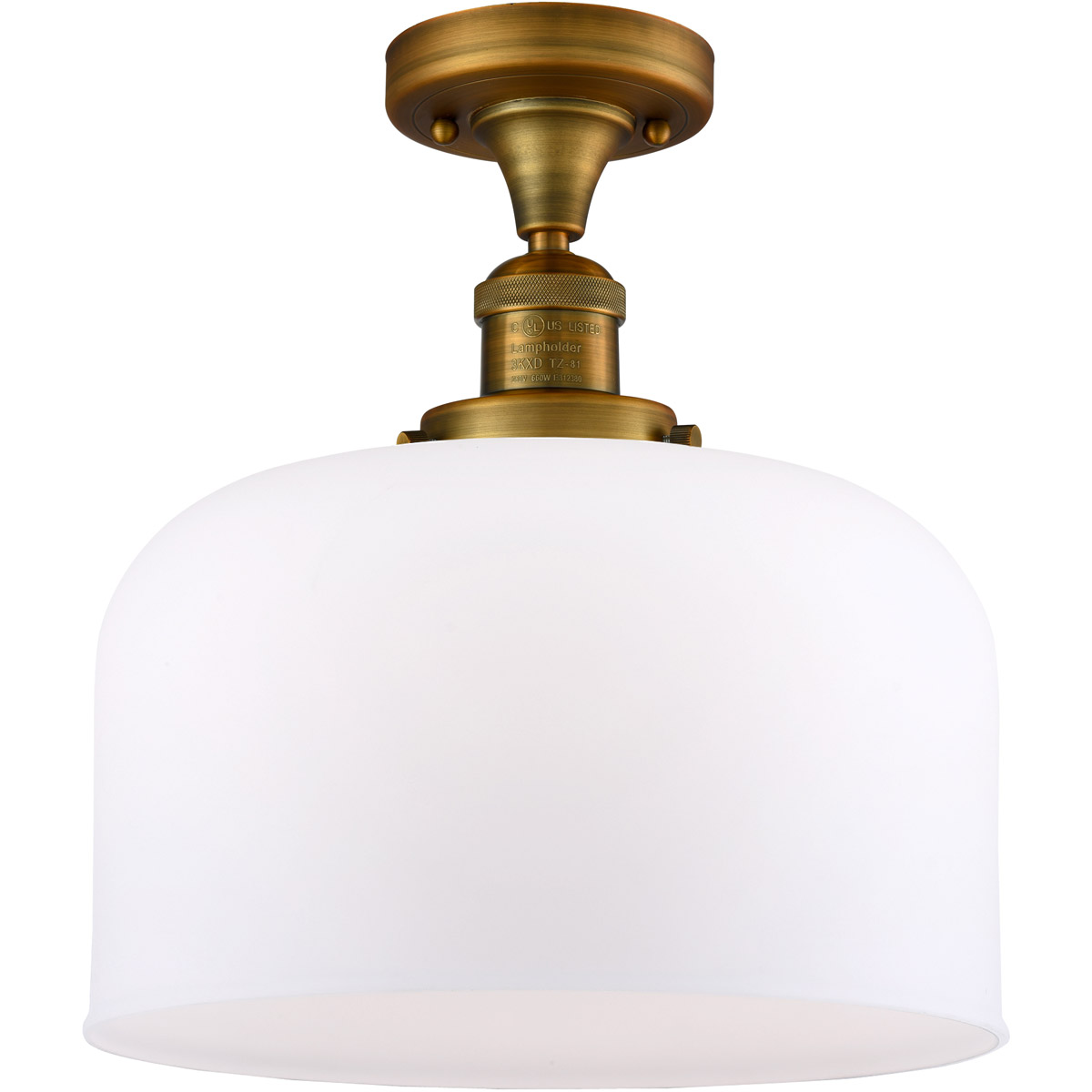 Innovations Lighting 517-1CH-BB-G71-L-LED Franklin Restoration X-Large Bell LED 12 inch Brushed Brass Semi-Flush Mount Ceiling Light in Matte White Gl