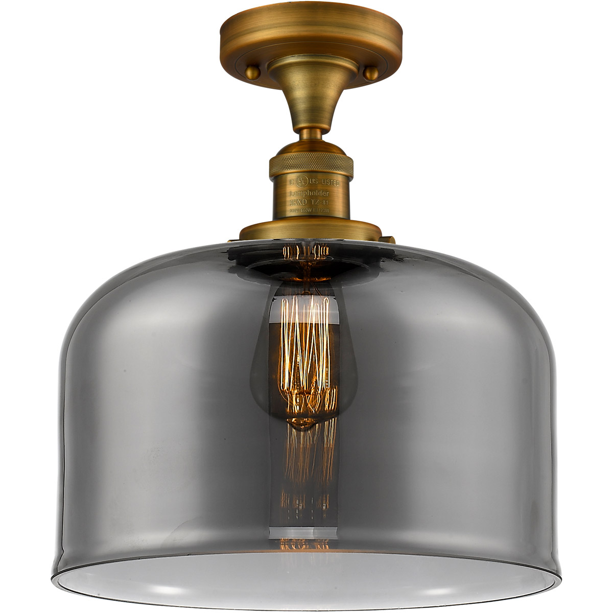 Innovations Lighting 517-1CH-BB-G73-L Franklin Restoration X-Large Bell 1 Light 12 inch Brushed Brass Semi-Flush Mount Ceiling Light in Light Smoke Gl