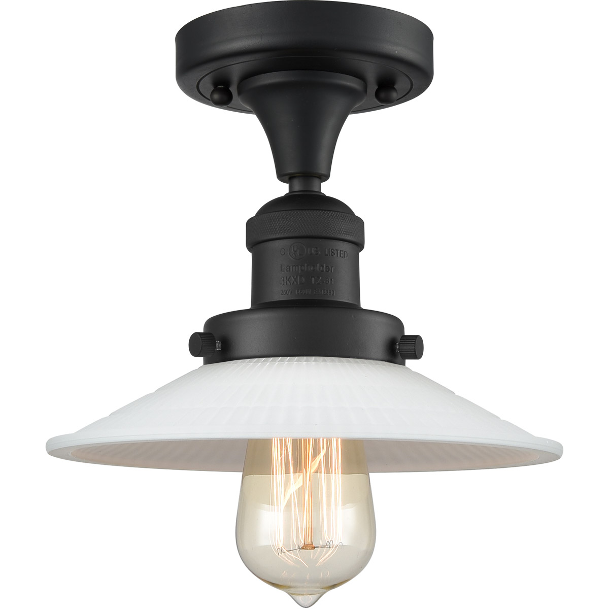 Innovations Lighting 517-1CH-BK-G1 Franklin Restoration Halophane 1 Light 9 inch Matte Black Semi-Flush Mount Ceiling Light in Matte White Halophane G