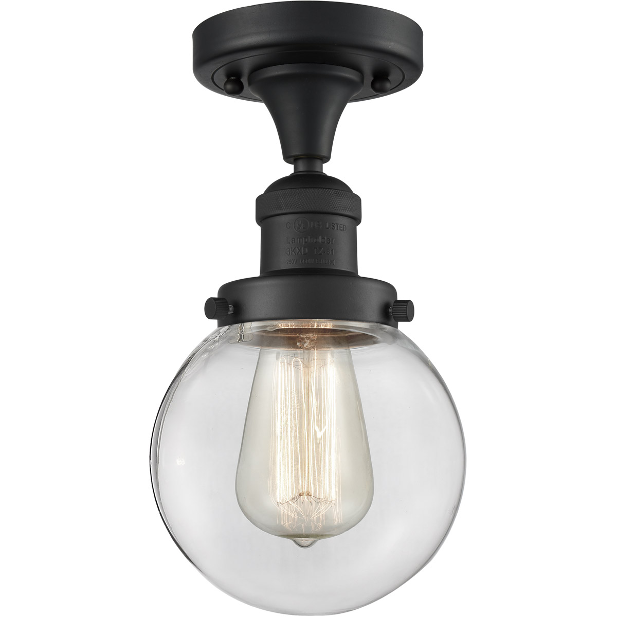Innovations Lighting 517-1CH-BK-G202-6 Franklin Restoration Beacon 1 Light 6 inch Matte Black Semi-Flush Mount Ceiling Light in Clear Glass, Franklin