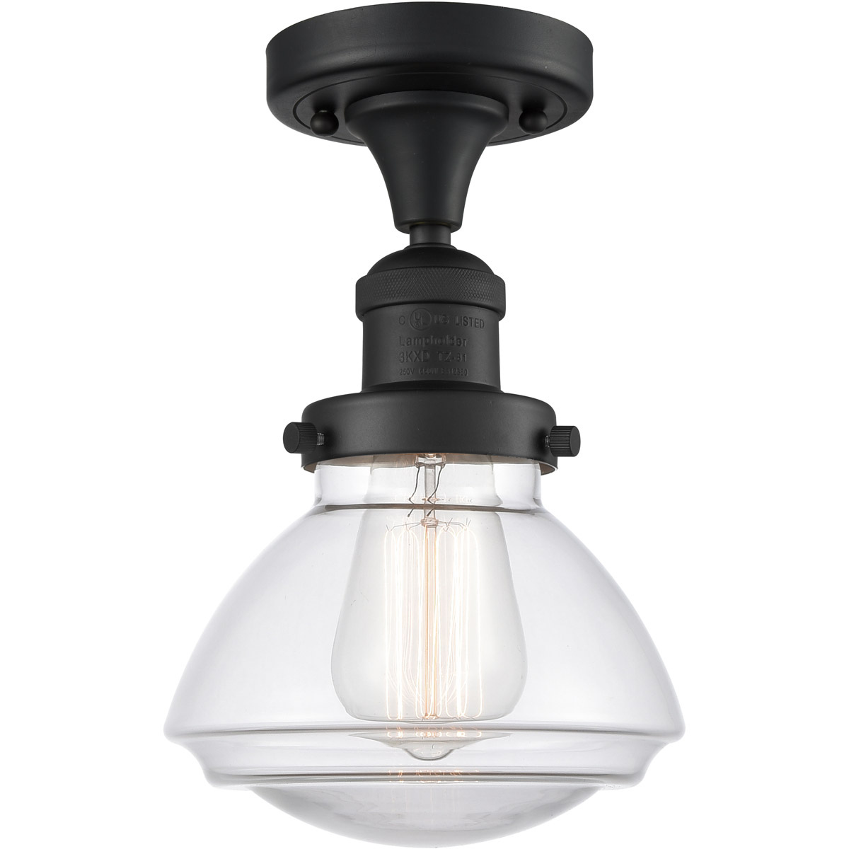Innovations Lighting 517-1CH-BK-G322 Franklin Restoration Olean 1 Light 7 inch Matte Black Semi-Flush Mount Ceiling Light in Clear Glass, Franklin Res