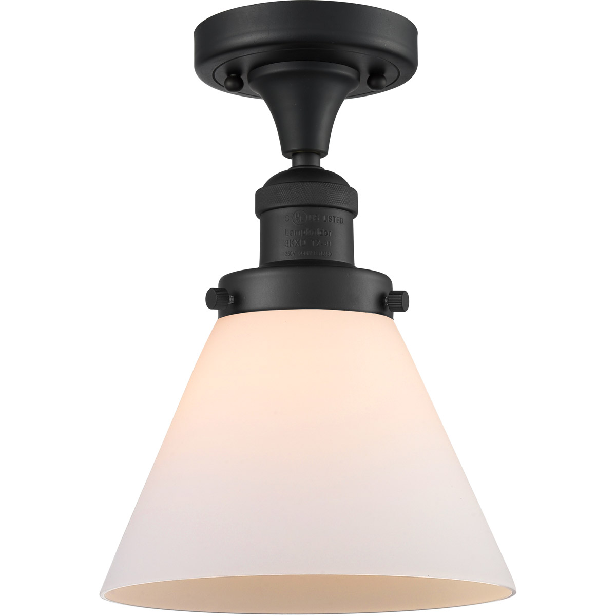 Innovations Lighting 517-1CH-BK-G41 Franklin Restoration Large Cone 1 Light 8 inch Matte Black Semi-Flush Mount Ceiling Light in Matte White Glass, Fr