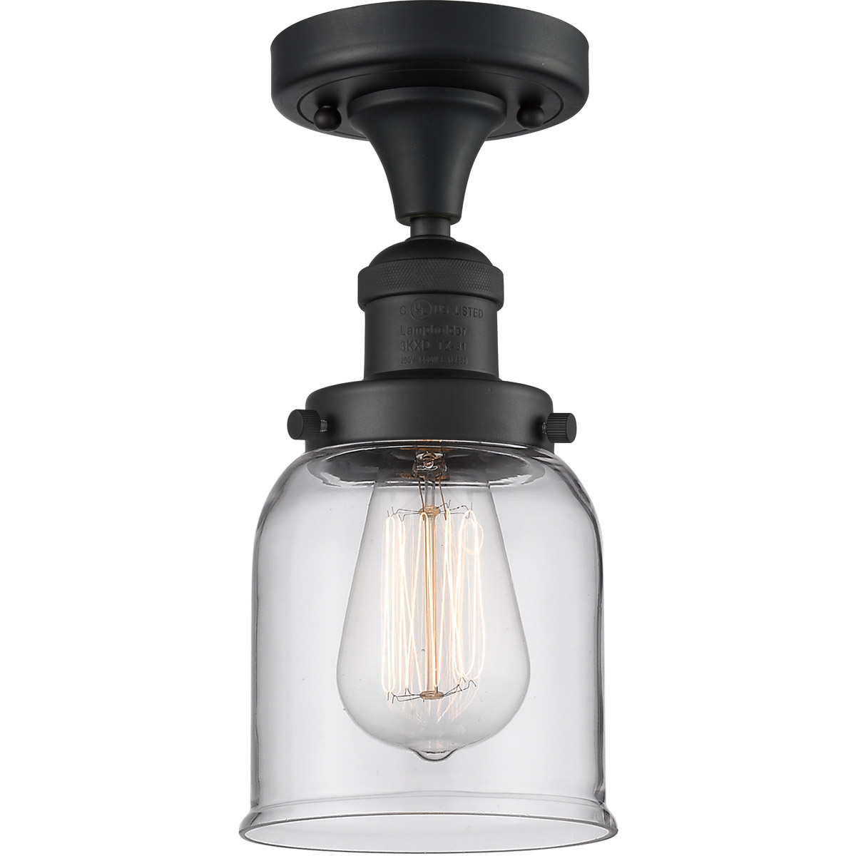 Innovations Lighting 517-1CH-BK-G52 Franklin Restoration Small Bell 1 Light 5 inch Matte Black Semi-Flush Mount Ceiling Light in Clear Glass, Franklin