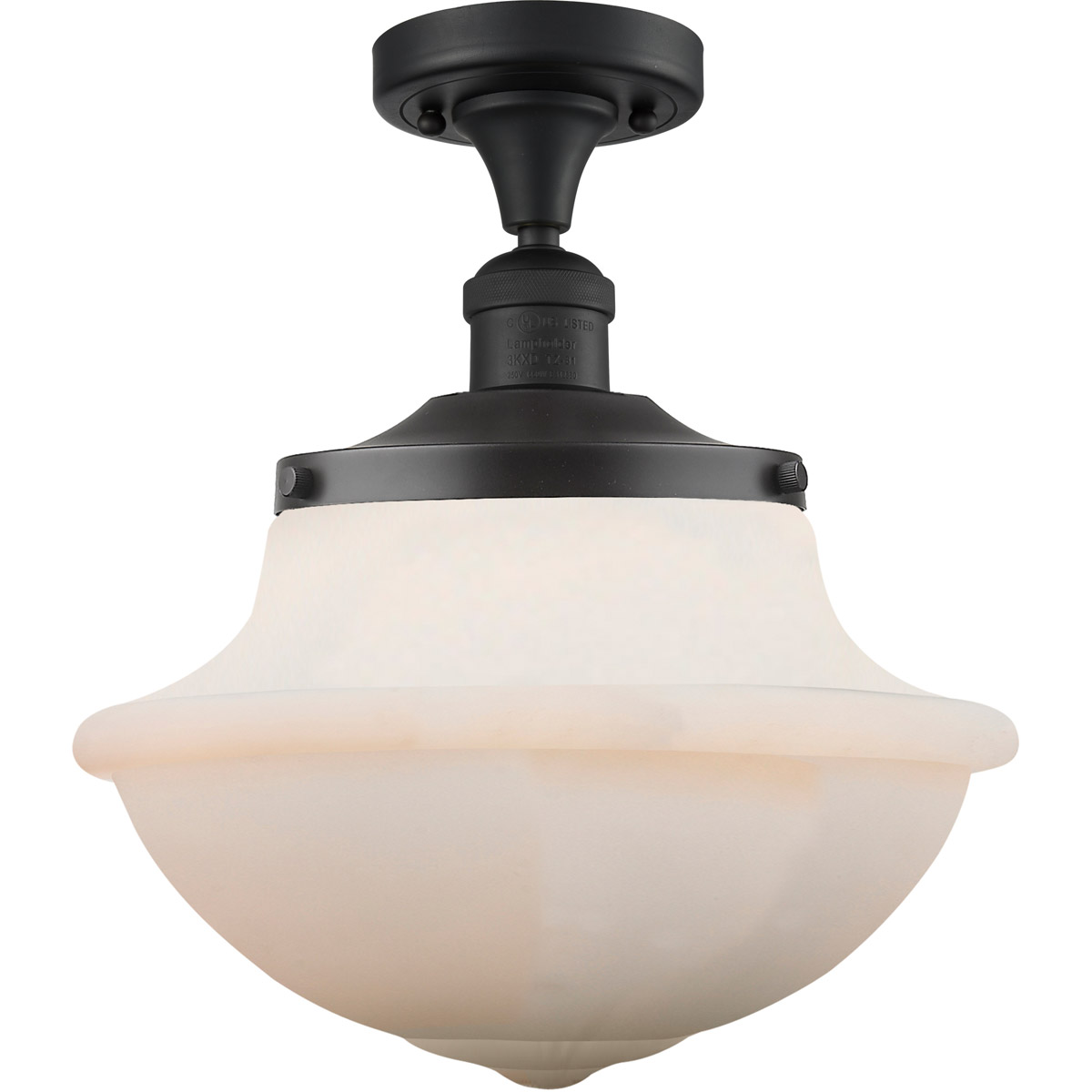 Innovations Lighting 517-1CH-BK-G541-LED Franklin Restoration Large Oxford LED 12 inch Matte Black Semi-Flush Mount Ceiling Light in Matte White Glass
