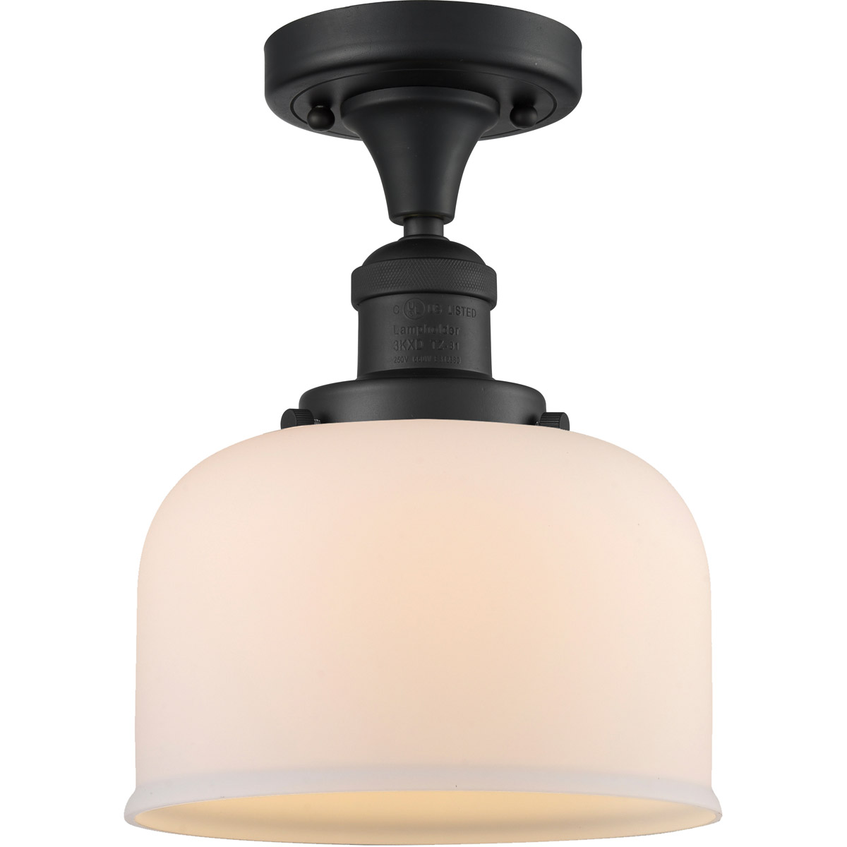 Innovations Lighting 517-1CH-BK-G71-LED Franklin Restoration Large Bell LED 8 inch Matte Black Semi-Flush Mount Ceiling Light in Matte White Glass, Fr