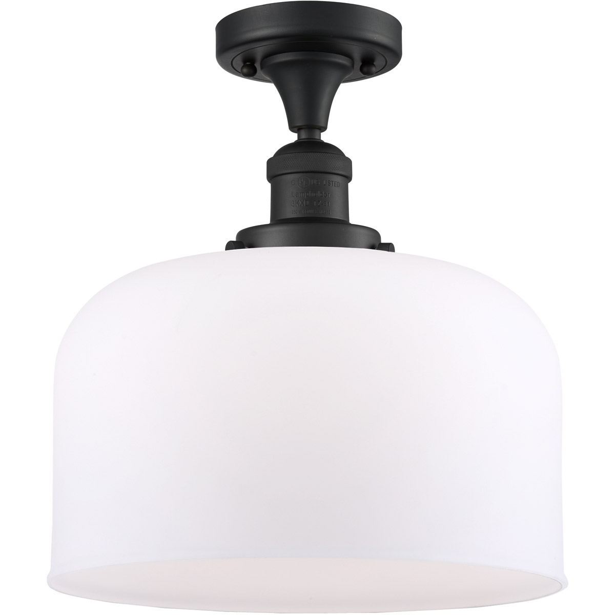 Innovations Lighting 517-1CH-BK-G71-L-LED Franklin Restoration X-Large Bell LED 12 inch Matte Black Semi-Flush Mount Ceiling Light in Matte White Glas