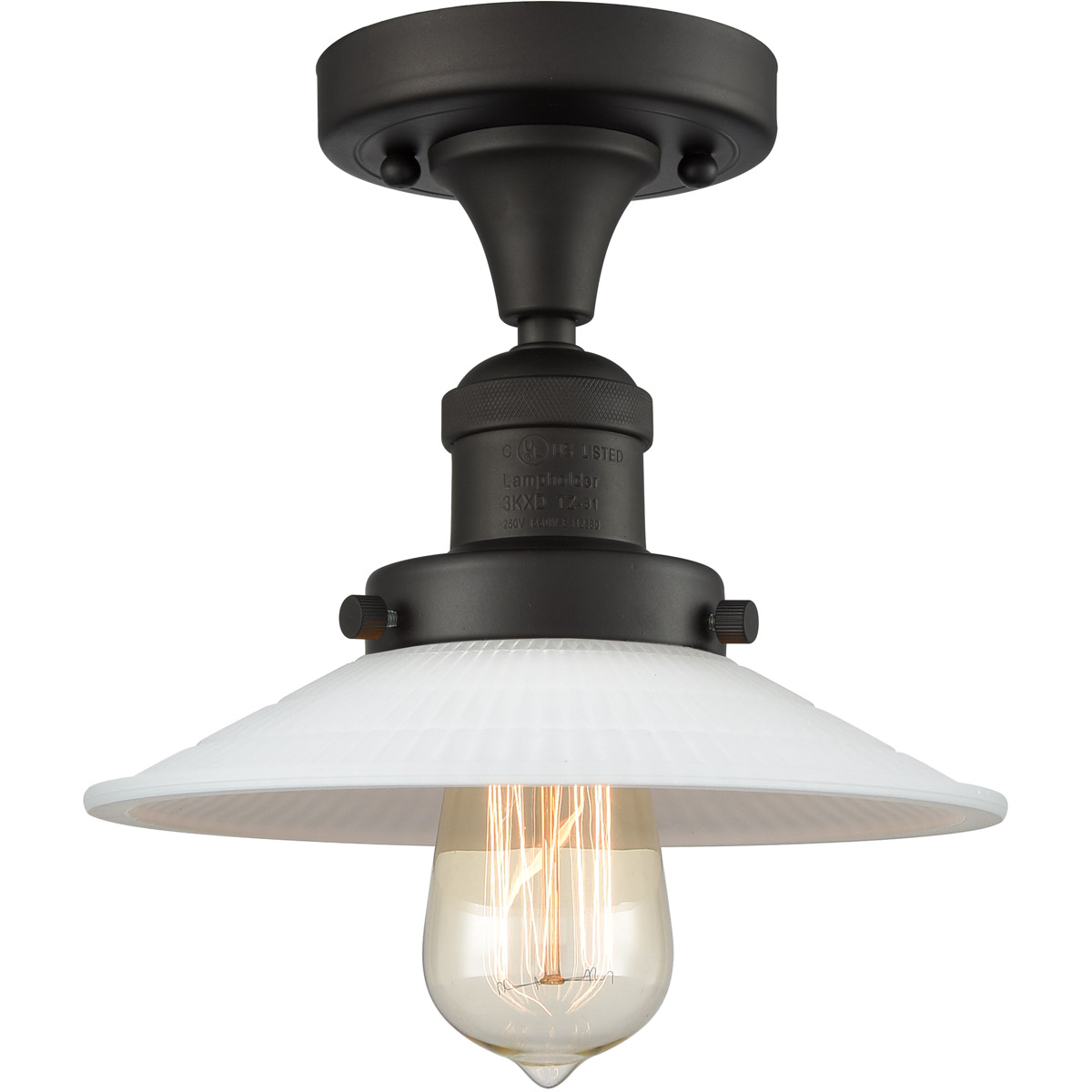 Innovations Lighting 517-1CH-OB-G1 Franklin Restoration Halophane 1 Light 9 inch Oil Rubbed Bronze Semi-Flush Mount Ceiling Light in Matte White Halop