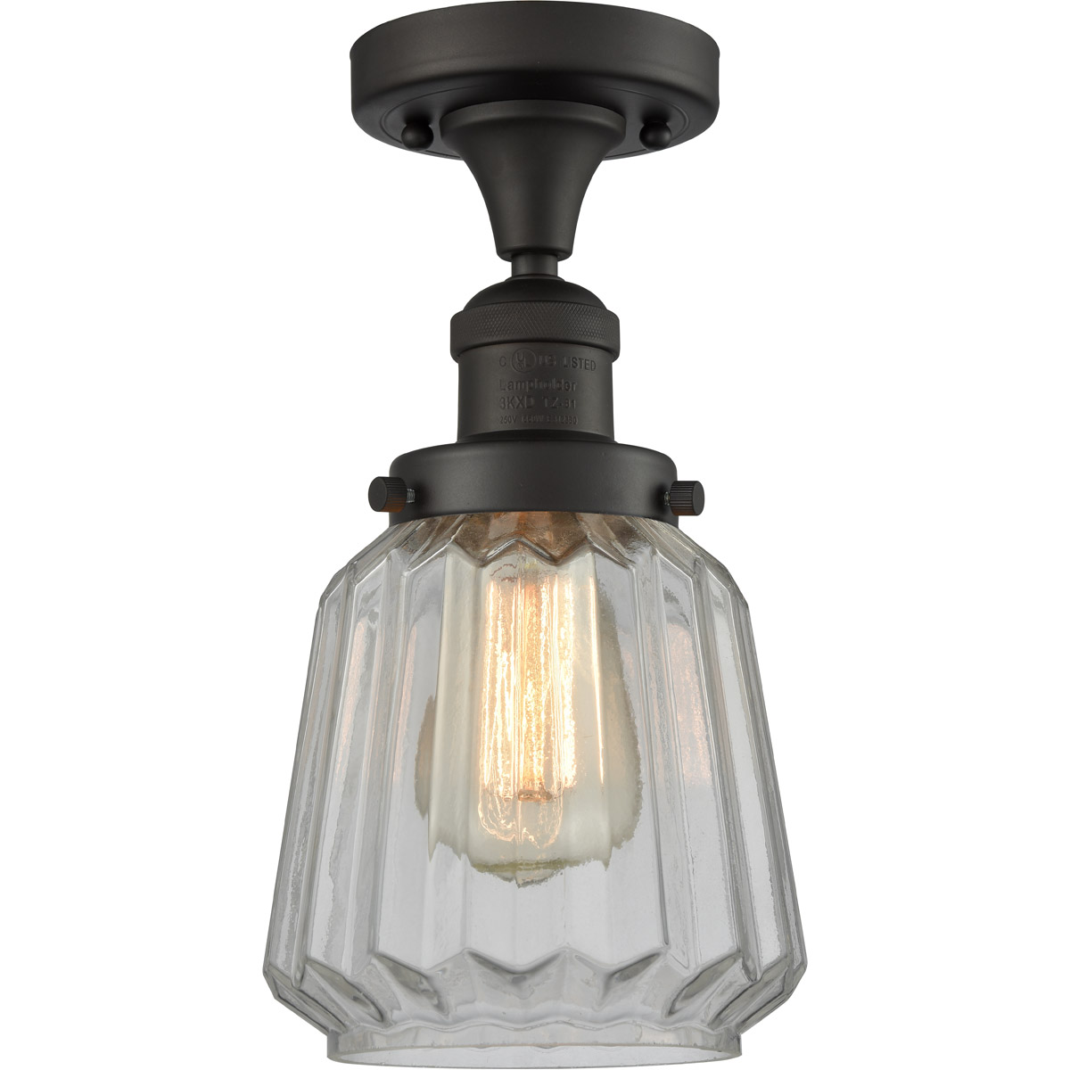 Innovations Lighting 517-1CH-OB-G142-LED Franklin Restoration Chatham LED 6 inch Oil Rubbed Bronze Semi-Flush Mount Ceiling Light in Clear Glass, Fran