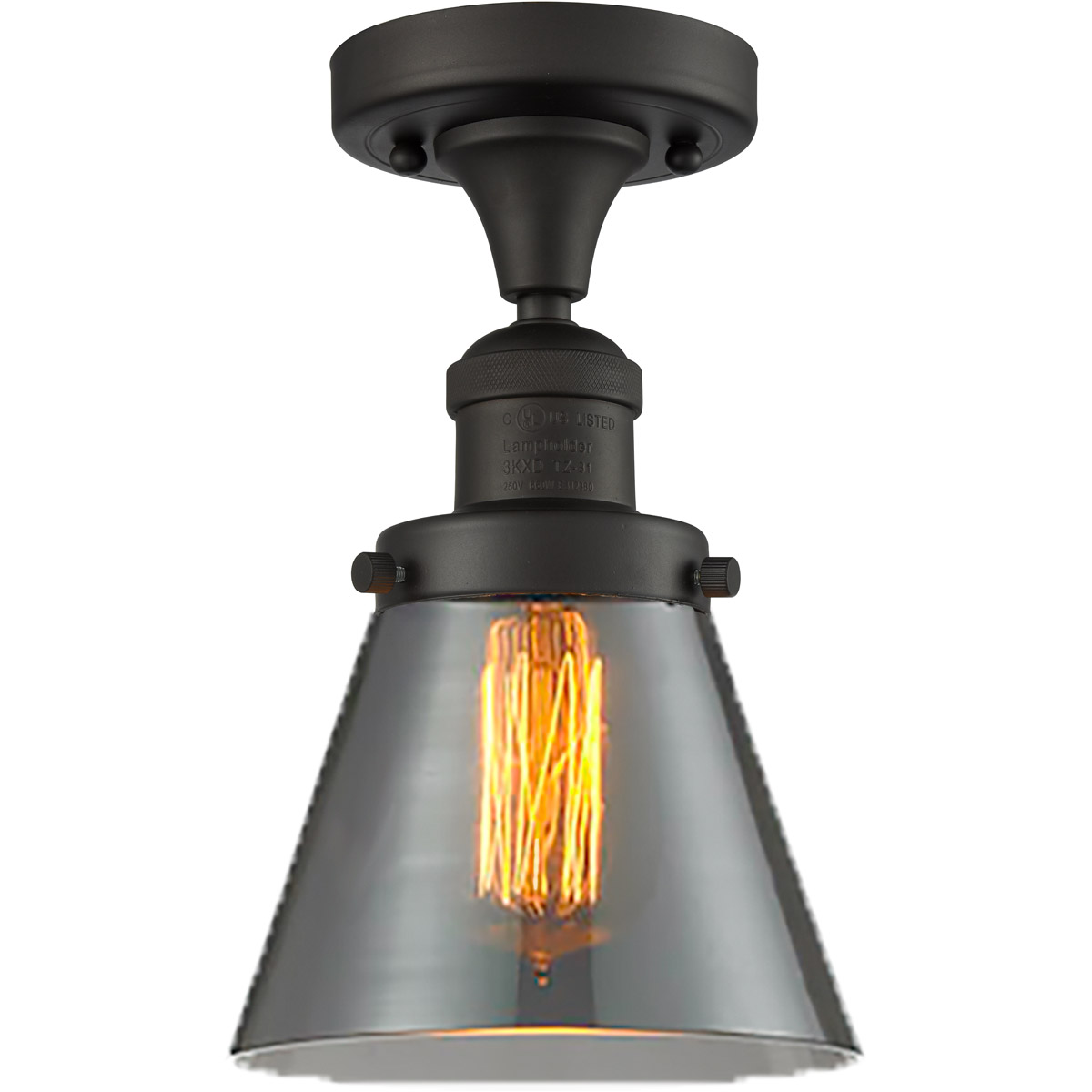 Innovations Lighting 517-1CH-OB-G63 Franklin Restoration Small Cone 1 Light 7 inch Oil Rubbed Bronze Semi-Flush Mount Ceiling Light in Plated Smoke Gl