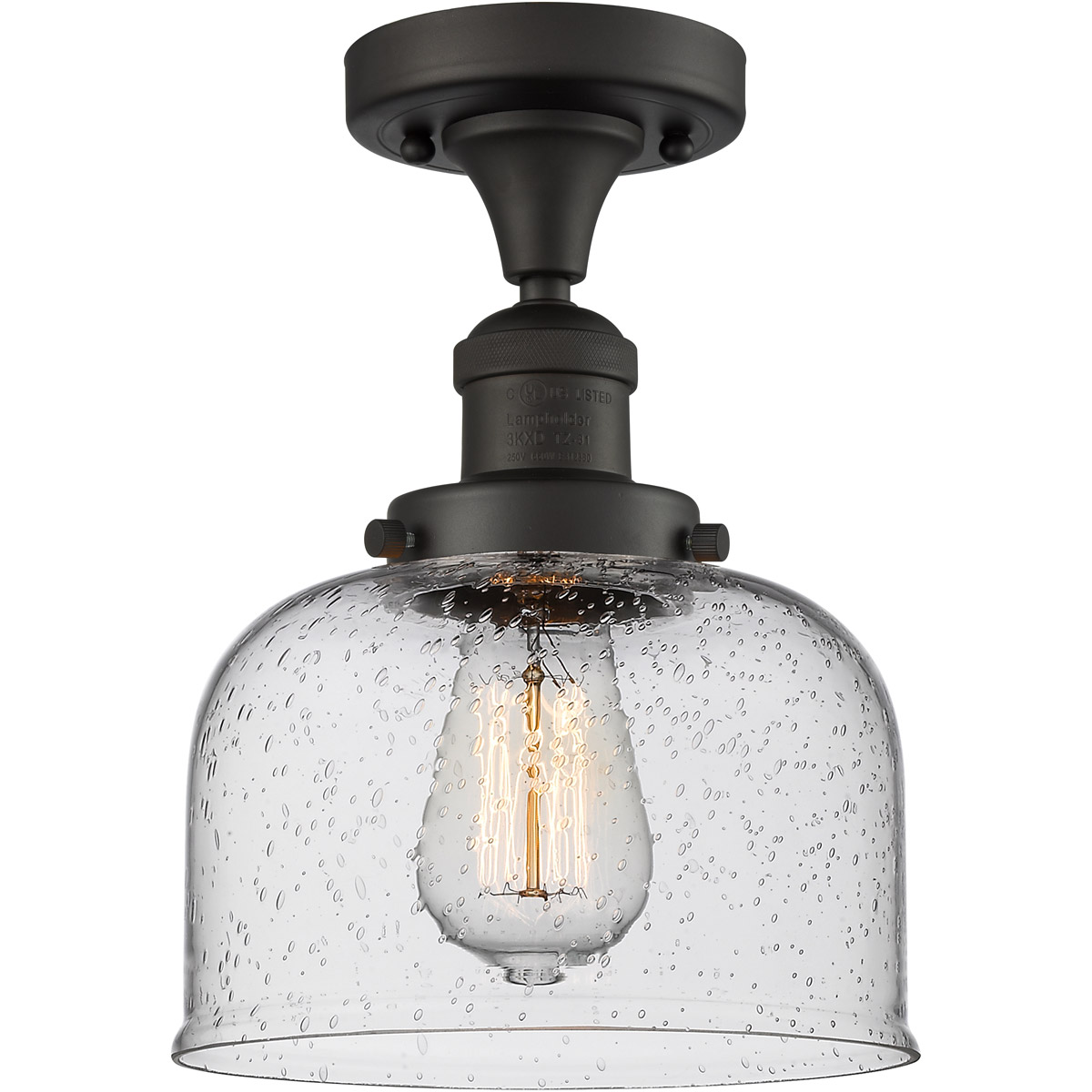 Innovations Lighting 517-1CH-OB-G74 Franklin Restoration Large Bell 1 Light 8 inch Oil Rubbed Bronze Semi-Flush Mount Ceiling Light in Seedy Glass, Fr