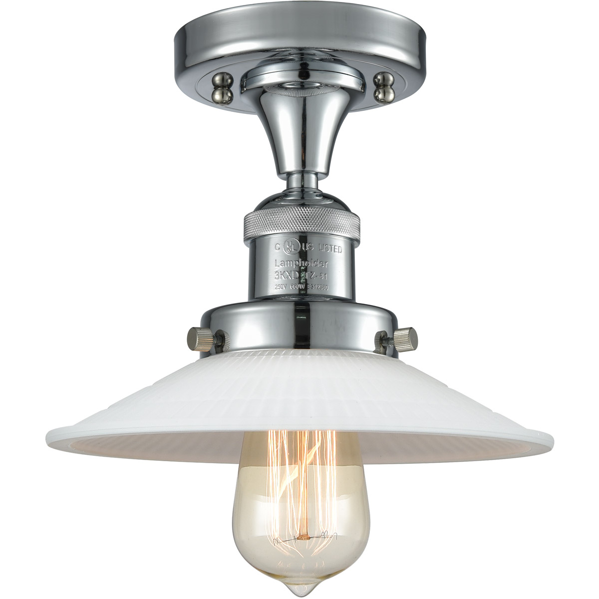 Innovations Lighting 517-1CH-PC-G1-LED Franklin Restoration Halophane LED 9 inch Polished Chrome Semi-Flush Mount Ceiling Light in Matte White Halopha