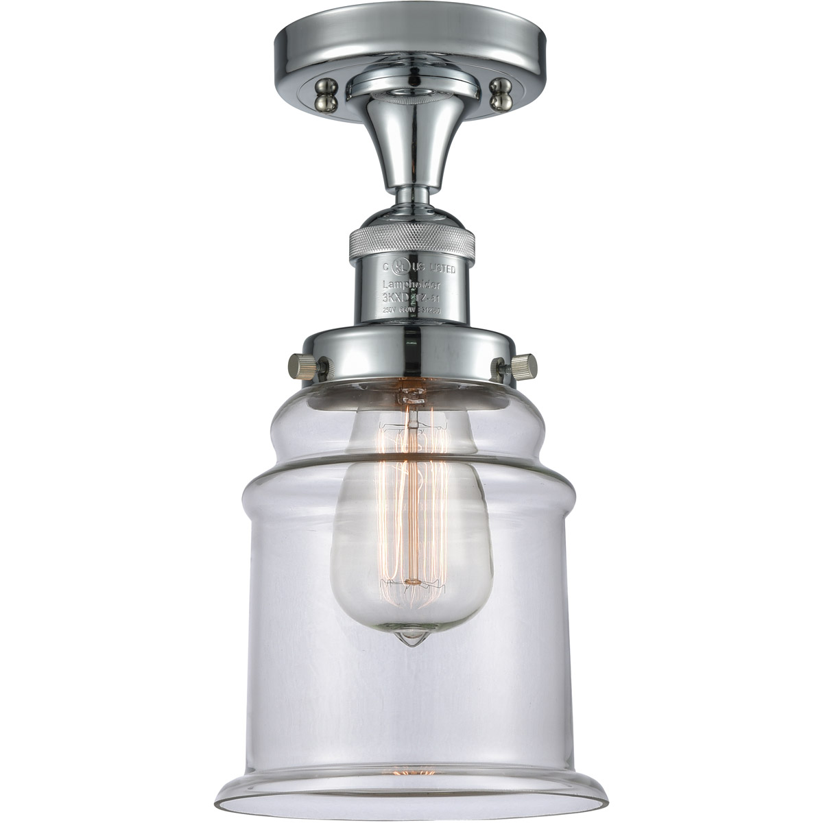 Innovations Lighting 517-1CH-PC-G182-LED Franklin Restoration Canton LED 6 inch Polished Chrome Semi-Flush Mount Ceiling Light in Clear Glass, Frankli