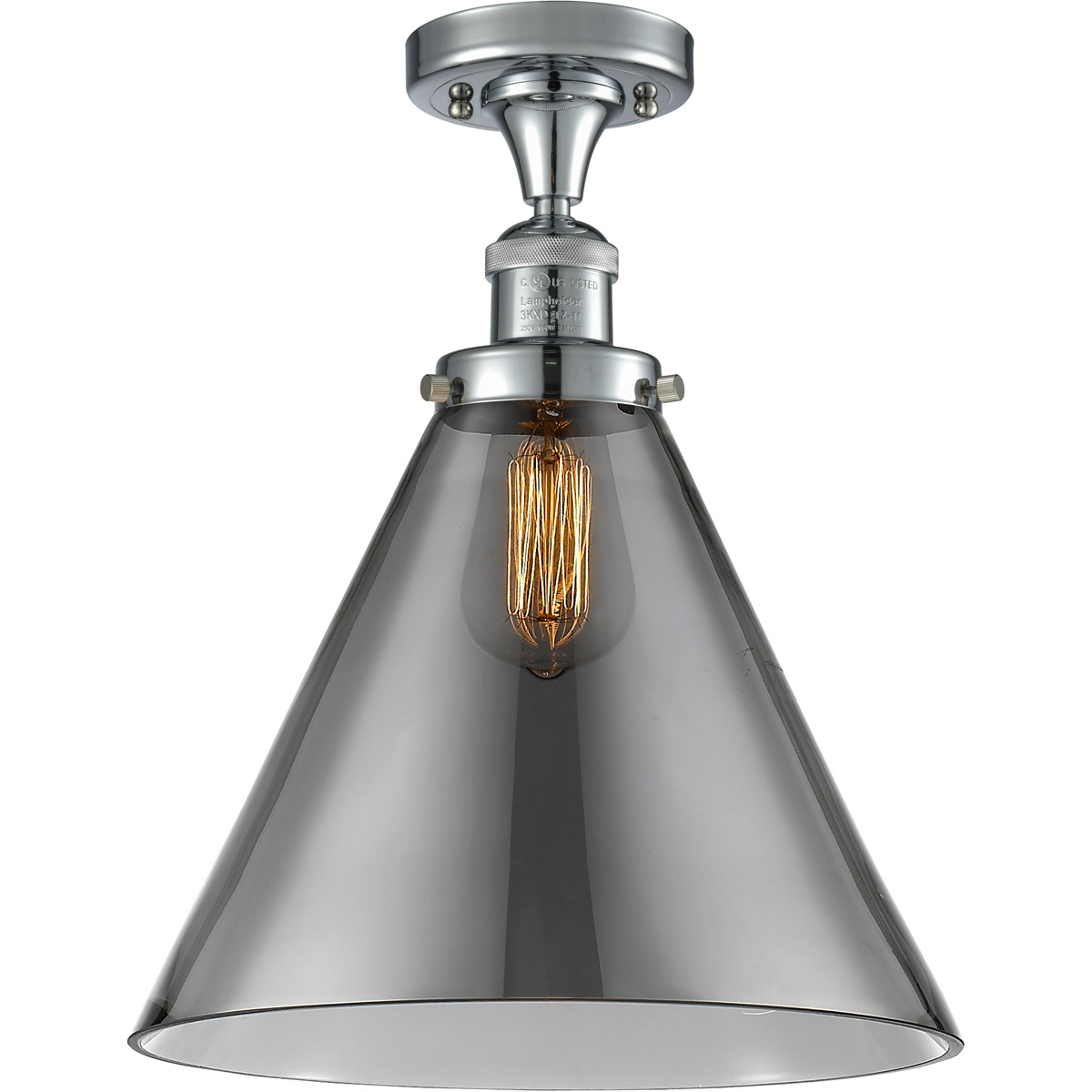Innovations Lighting 517-1CH-PC-G43-L Franklin Restoration X-Large Cone 1 Light 12 inch Polished Chrome Semi-Flush Mount Ceiling Light in Plated Smoke