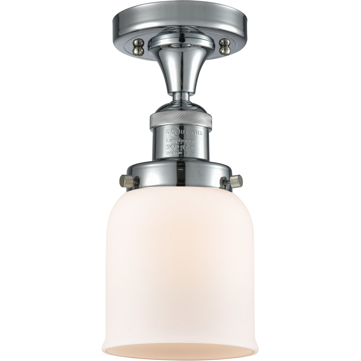 Innovations Lighting 517-1CH-PC-G51-LED Franklin Restoration Small Bell LED 5 inch Polished Chrome Semi-Flush Mount Ceiling Light in Matte White Glass