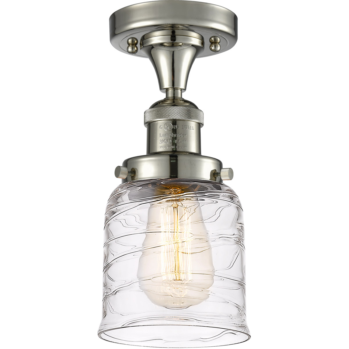 Innovations Lighting 517-1CH-PN-G513-LED Franklin Restoration Bell LED 5 inch Polished Nickel Semi-Flush Mount Ceiling Light in Deco Swirl Glass