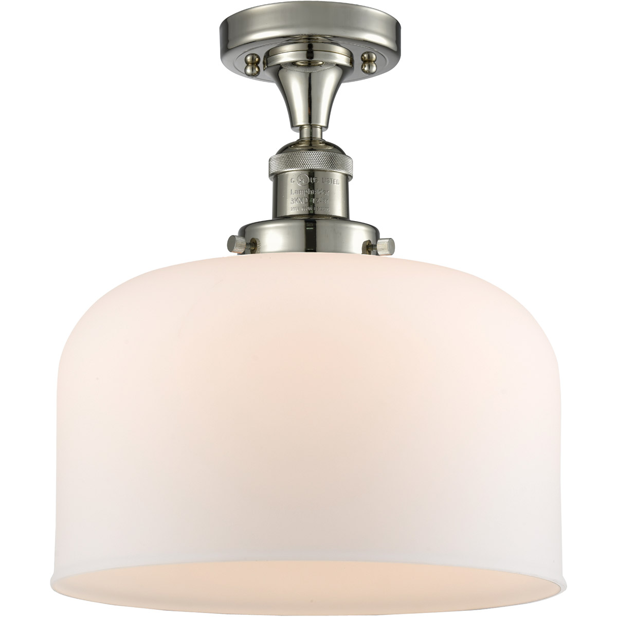 Innovations Lighting 517-1CH-PN-G71-L-LED Franklin Restoration X-Large Bell LED 12 inch Polished Nickel Semi-Flush Mount Ceiling Light in Matte White
